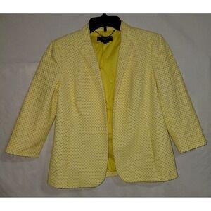 Talbots Sz 6P Yellow Swiss Dot Open Front Blazer Jacket 3/4 Sleeve Spring Office